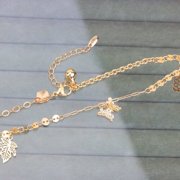 "Rose Gold Anklet with Leaf & Butterfly Charms, XPAL1163 - Picture 9 of 12